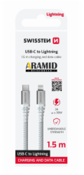 Swissten datový kabel ARAMID REINFORCED - USB-C / lightning 1,5 m bílý