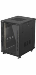 STOJÍCÍ RACKOVÁ SKŘÍŇ 19" 18U 600 × 800 ČERNÁ, PROSKLENÉ DVEŘE, LANBERG (FLAT PACK)