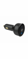 Gembird Rychlonabíječka do auta 2xUSB-A+C, Type-C (PD), LCD, 65W, černá