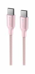 SWISSTEN DATOVÝ KABEL TEXTILE II USB-C / USB-C 1,5 M RŮŽOVÝ
