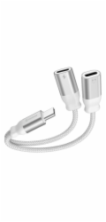 Swissten nabíjecí audio adaptértextile usb-c (samec) / 2x usb-c (samice) 0,12 m bílý