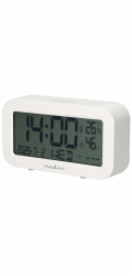 NEDIS digitální stolní budík/ LCD display/ podsvícení/ funkce odloženého buzení/ zobrazení data/ funkce časovače/ bílý