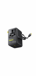 Cestovní adaptér Baseus PicoGo AG11 45W 6 v 1 s navíjecím kabelem USB-C - černý