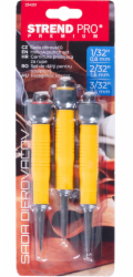 Sada děrovačů Strend Pro Premium, 3dílná, bimateriálová rukojeť, 1/32", 2/32", 3/32"
