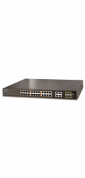 Planet GS-4210-24P4C Planet GS-4210-24P4C L2/L4 PoE switch, 28x1Gb RJ45, 4xSFP, PoE 802.3at 220W, Web/SNMPv3, extend mod 10Mb/s-250m