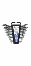 GEKO Klíče ploché leštěné, sada 12ks, 6-32mm, plast. držák GEKO