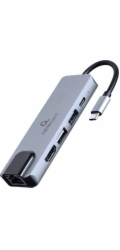 Gembird Adapter wieloportowy USB-C 5w1, PD, HDMI, USB 3.1, USB 2.0, LAN A-CM-COMBO5-04