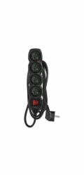 Prodlužovací kabel 3 m / 4 zásuvky / s vypínačem / černý / PVC / 1,5 mm2