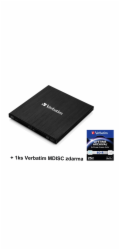 VERBATIM externí mechanika Slimline Blu-ray Rewriter USB 3.0 Zdarma BR Disc 25GB (CD DVD BD Mdisc) +NERO