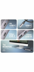 AXAGON HMC-5H60, USB 5Gbps hub, porty 2x USB-A, 1x USB-C, HDMI 4k/60, PD 100W, kabel USB-C 15cm