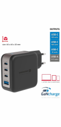 Swissten síťový adaptér gan 3x usb-c 100w pd + 1x usb-a 18w qc černý