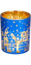 Svícen MagicHome Vánoce, pohárek, modrý, stromek, 6x7 cm