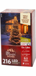 Řetězy MagicHome Vánoce, svislé, světelné, časovač, 216xLED, teplá bílá, 5+8 funkcí, 1,8 m