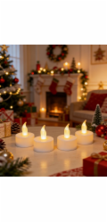 Svíčky MagicHome Vánoce, LED čajové, bílé, na hrob, pohyblivý plamen, bal. 4 ks