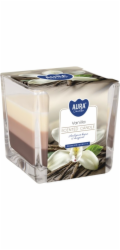 Svíčka AURA, ve skle, tříbarevná, Vanilka, 32h, 170g