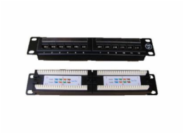 DATACOM Patch panel UTP 10" 12 port CAT5E, 2x6 pozic, 1U, zadní zářez, černý