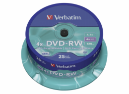 1x25 Verbatim DVD-RW 4,7GB 4x Speed, matne stribrna