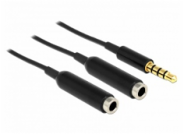 Delock adaptér stereo jack 3,5 mm samec,4 pin > 2 x stereo jack 3,5 mm samice,4 pin,25cm,černý