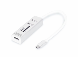 DIGITUS USB 2.0 Type-C s ctečka karet 3x USB 2.0. 1x SD, 1x MicroSD Port, Hliník