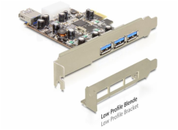 DeLock PCI Express x1 > USB 3.0, 3x externí, 1x interní, VIA, + low profile