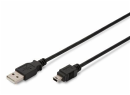 Digitus USB kabel USB A samec na B-mini 5pin samec, 2x stíněný, Měď, 3m, černý