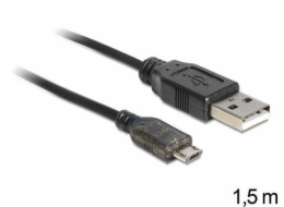 Delock datový a nabíjecí kabel USB A samec > USB micro B samec, délka 1,5m, s LED statusem nabíjení