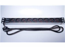 PremiumCord Panel napájecí do 19" racku 1U, 9x230V, 2m kabel