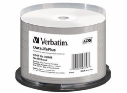 VERBATIM CD-R(50-pack) spindl, AZO 52X,700MB,WHITE WIDE THERMAL PRINTABLE SURFACE NON-ID