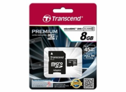TRANSCEND MicroSDHC karta 8GB Premium, Class 10 UHS-I 300x + adaptér