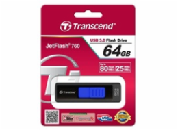 TRANSCEND Flash Disk 64GB JetFlash®760, USB 3.0 (R:80/W:25 MB/s) černá/tmavě modrá