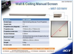 ACER Projekční plátno M90-W01MG Projection Screen, 1960x1100, 90   (16:9) Wall & Ceiling Gray Manual