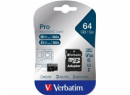 VERBATIM MicroSDXC karta 64GB Pro, U3 + adaptér