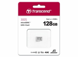 Transcend 128GB microSDXC 300S UHS-I U3 V30 A1 3D TLC (Class 10) paměťová karta (bez adaptéru), 95MB/s R, 45MB/s W