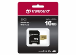 Transcend 16GB microSDHC 500S UHS-I U3 V30 (Class 10) MLC paměťová karta (s adaptérem), 95MB/s R, 50MB/s W 