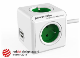 Zásuvka prodluž. PowerCube EXTENDED USB, Green, 4 rozbočka, 2x USB, kabel 1,5m