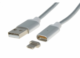 PremiumCord Magnetický micro USB 2.0, A-B nabíjecí a datový kabel 1m, stříbrný