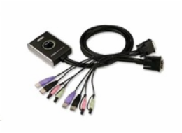 ATEN přepínač KVM 2-port DVI KVMP USB2.0, mini, audio, 1.2m kabely