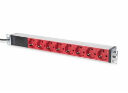 DIGITUS 1U Hliníkové PDU, do stojanu, 8x červený CEE 7/7 10A zástrčka, 250VAC 50/60 Hz, Přípoj C14