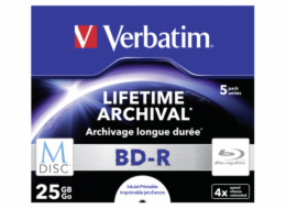 1x5 Verbatim M-Disc BD-R Blu-Ray 25GB 4x Speed, Jewel Case print.