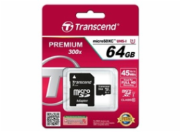 TRANSCEND MicroSDXC karta 64GB Premium, Class 10 UHS-I 400x (R:85/W:35 MB/s) + adaptér