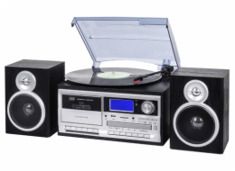 Mikrosystém s gramofonem Trevi, TT 1070 E/BK, Bluetooth, FM rádio, CD / MP3 přehrávač, kazetový přehrávač, 25W