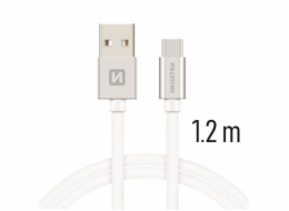 Data kabel SWISSTEN Textile USB-C 1,2 m, stříbrná