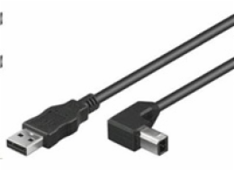 Kabel USB 2.0 A-B 2m, černý, 90° konektor
