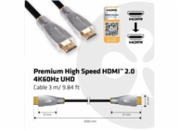 Club3D Kabel Certifikovaný HDMI Premium High Speed, HDMI 2.0 4K60Hz UHD, 3m