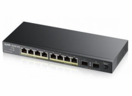 Zyxel GS1100-10HP, 10-port Gigabit POE switch, 8xGiga RJ45 + 2xSFP, Desktop, PoE 802.3at(30W) - budget 120W