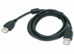 GEMBIRD Kabel USB 2.0 A-A prodlužovací 1,8m Premium (černý, ferit, zlacené kontakty)
