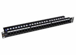 SOLARIX patch panel, CAT5E, 24 x RJ45, UTP s vyvazovací lištou, černý, 1U