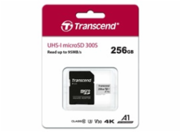 Transcend 256GB microSDXC 300S UHS-I U3 V30 A1 (Class 10) paměťová karta (s adaptérem), 95MB/s R, 40MB/s W