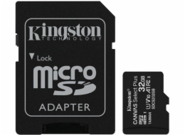 Kingston 32GB micSDHC Canvas Select Plus 100R A1 C10 Card + SD adaptér