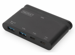 DIGITUS 4-portový USB-C hub 10G 2x USB-C Data + PD 3.0, 2x USB-A, černý